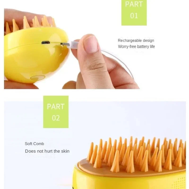 Cat & Dog Grooming Comb with Electric Water Spray and Massage - Soft Silicone Hair Removal Brush