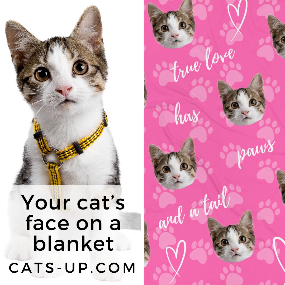 Custom Cat Throw Blanket with Your Cat's Face Paw Prints and