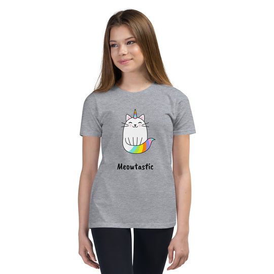 Meowtastic Girls Cat T-Shirt - Rainbow Unicorn Cat T-Shirt
