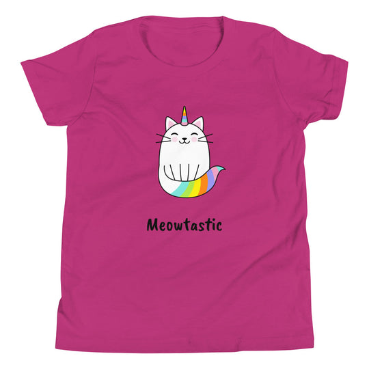 Meowtastic Girls Cat T-Shirt - Rainbow Unicorn Cat T-Shirt