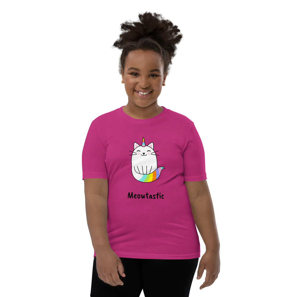 Meowtastic Girls Cat T-Shirt - Rainbow Unicorn Cat T-Shirt