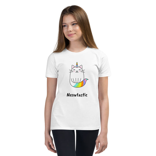 Meowtastic Girls Cat T-Shirt - Rainbow Unicorn Cat T-Shirt