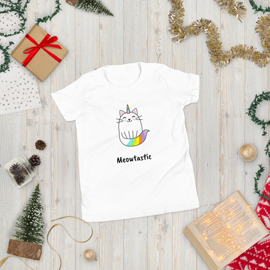Meowtastic Girls Cat T-Shirt - Rainbow Unicorn Cat T-Shirt