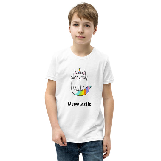 Meowtastic Girls Cat T-Shirt - Rainbow Unicorn Cat T-Shirt