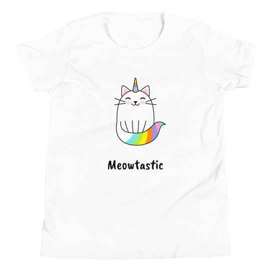 Meowtastic Girls Cat T-Shirt - Rainbow Unicorn Cat T-Shirt