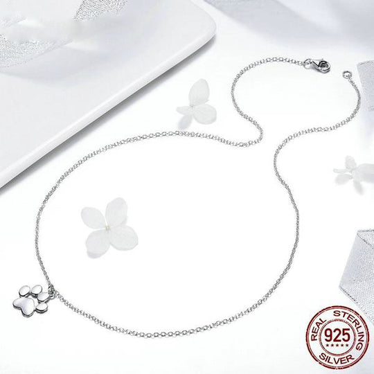 Sterling Silver Cat Paw Print Necklace - Cute Animal Footprint Necklace - Cat Necklace
