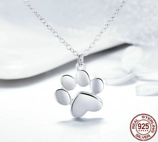 Sterling Silver Cat Paw Print Necklace - Cute Animal Footprint Necklace - Cat Necklace