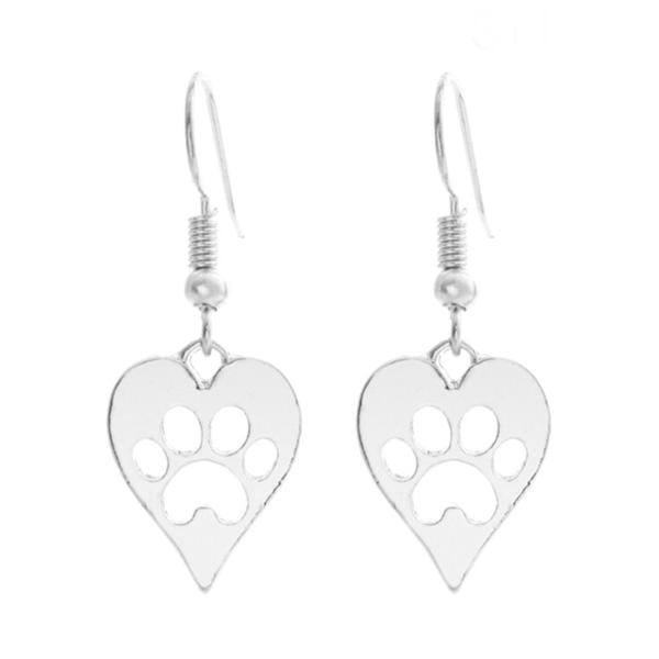Paw Prints in Hearts - Heart-shaped Paw Print Drop Earrings