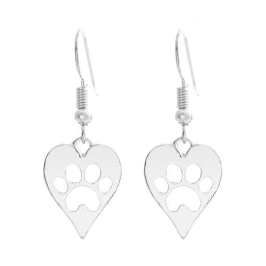 Paw Prints in Hearts - Heart-shaped Paw Print Drop Earrings