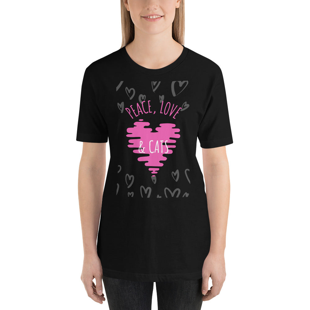 Peace Love and Cats Short-Sleeve Unisex T-Shirt - Pink Print