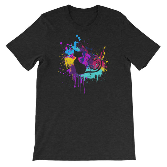 Artsy Cat Paint Splat Heart Tail Cat T-Shirt