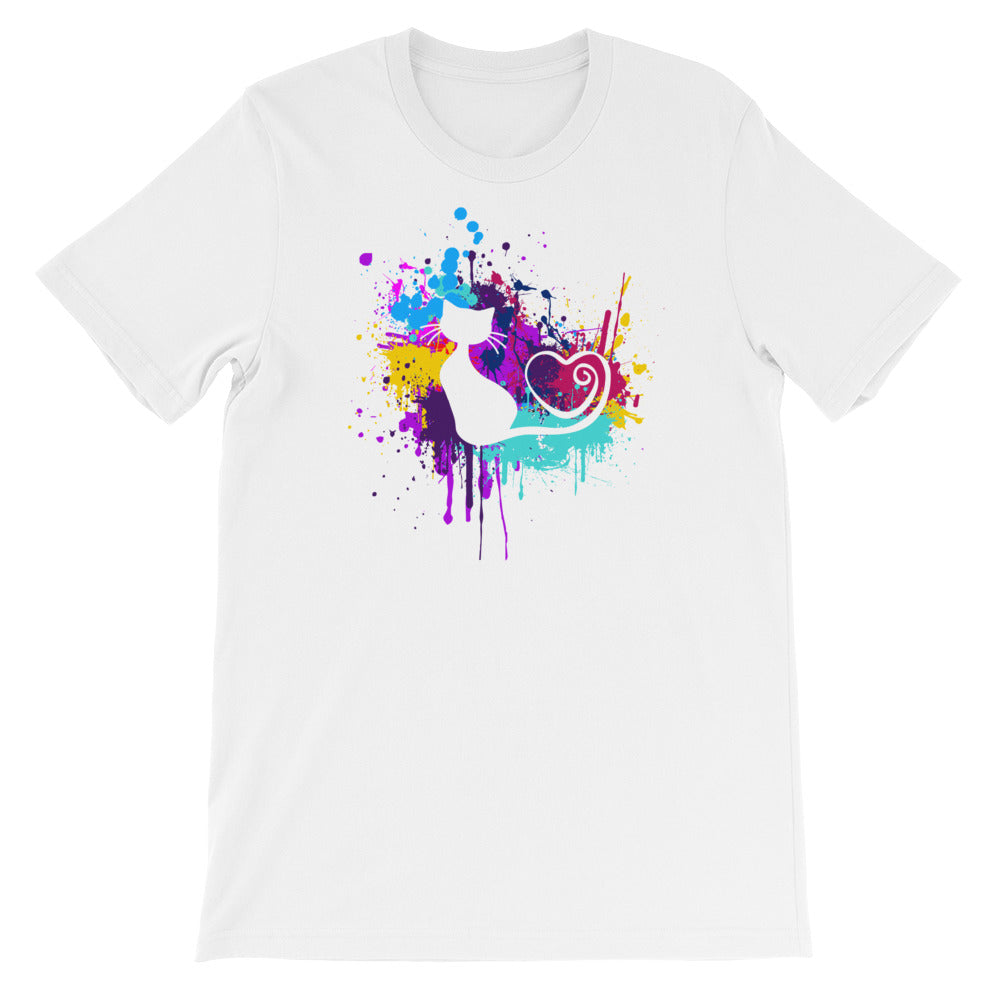 Artsy Cat Paint Splat Heart Tail Cat T-Shirt