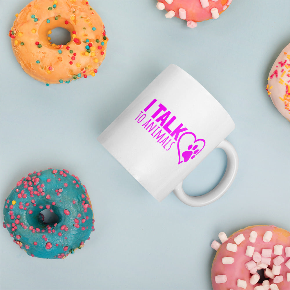 I Talk To Animals - Heart Paw - White With Pink Mug