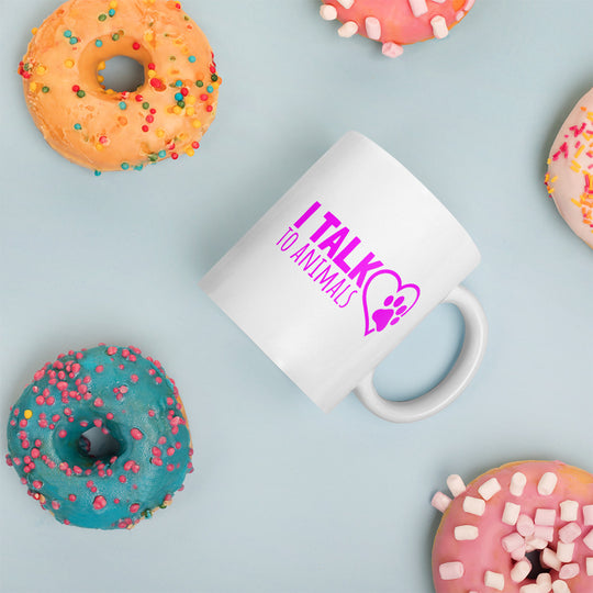 I Talk To Animals - Heart Paw - White With Pink Mug