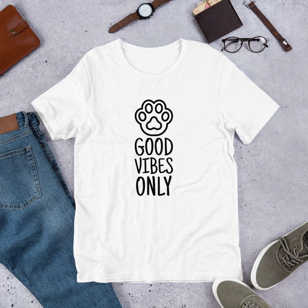 paw print good vibes only cat shirt