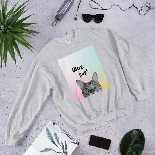 Wuz Sup Cat Sweatshirt - Funny Cat Unisex Sweatshirt