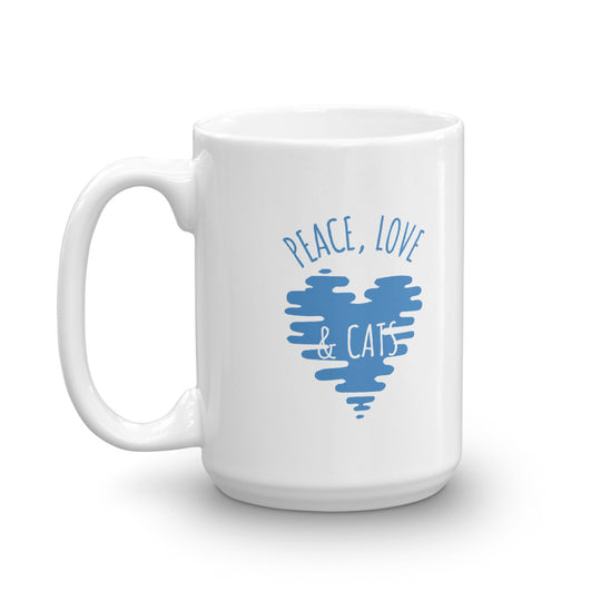 Peace Love & Cats with Blue Heart Cat Mug
