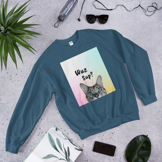 Wuz Sup Cat Sweatshirt - Funny Cat Unisex Sweatshirt