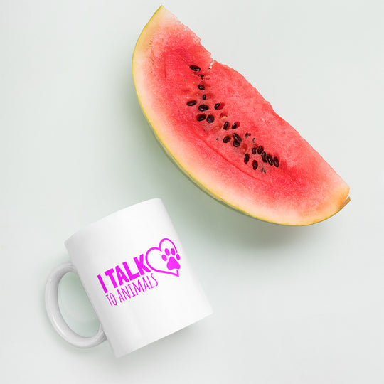 I Talk To Animals - Heart Paw - White With Pink Mug