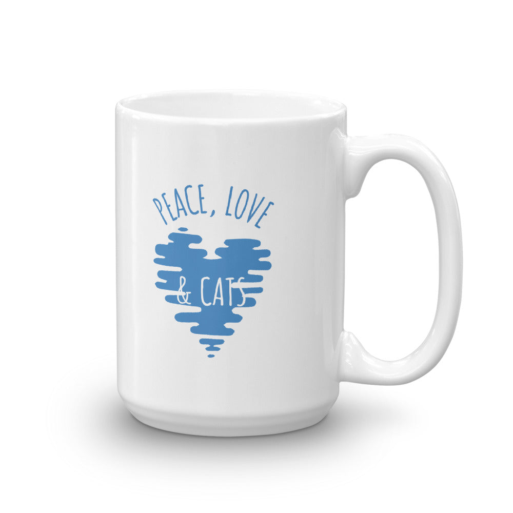 Peace Love & Cats with Blue Heart Cat Mug