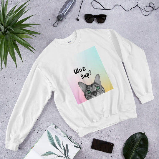 Wuz Sup Cat Sweatshirt - Funny Cat Unisex Sweatshirt