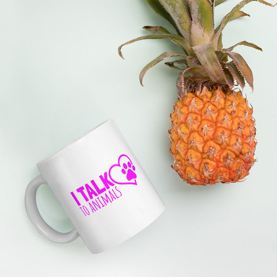 I Talk To Animals - Heart Paw - White With Pink Mug