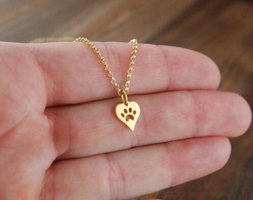 Paw Print Heart Necklace - Silver or Gold Color - Cat Paw Print Pendent - Cat Necklace