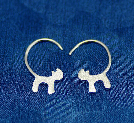 silver cat earrings