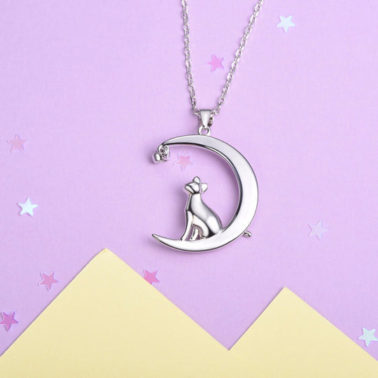 Sterling Silver Cat Moon Necklace