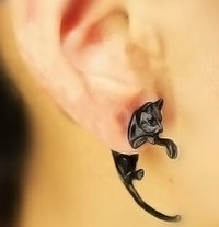 Cat Puncture Earrings -Black Cat Earrings - Earring Studs