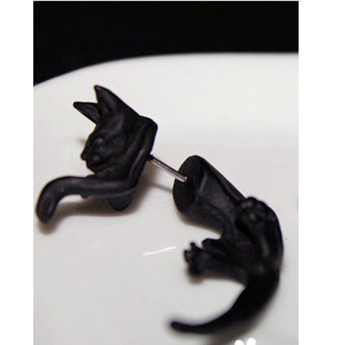 Cat Puncture Earrings -Black Cat Earrings - Earring Studs