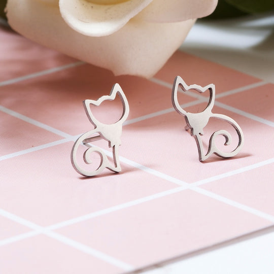 Cute Cats Stud Earrings - Stainless Steel - Cute Mini Stud Earring