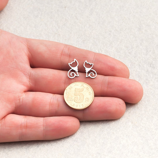Cute Cats Stud Earrings - Stainless Steel - Cute Mini Stud Earring