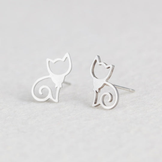 Cute Cats Stud Earrings - Stainless Steel - Cute Mini Stud Earring