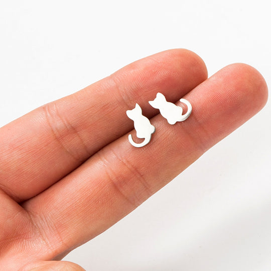 Cute Kitten Earrings - Stainless Steel - Cat Stud Earrings