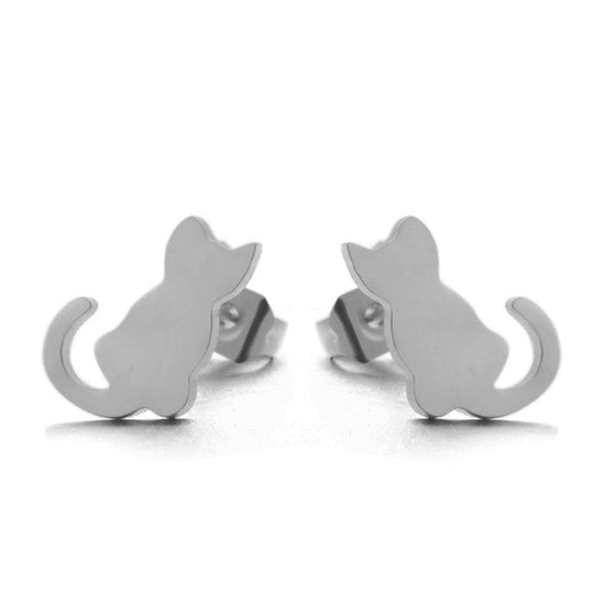 Cute Kitten Earrings - Stainless Steel - Cat Stud Earrings