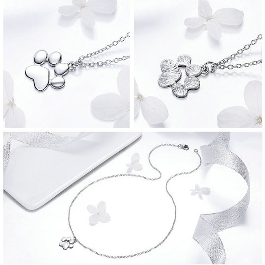 Sterling Silver Cat Paw Print Necklace - Cute Animal Footprint Necklace - Cat Necklace