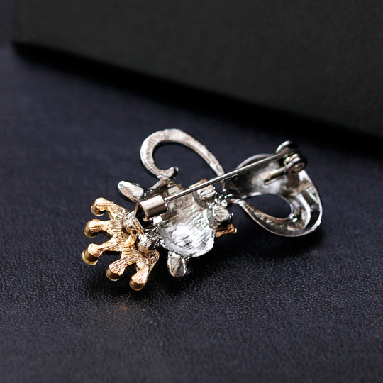 Cat Brooch - Fancy Enamel Cat Pin With Rhinestone Crown