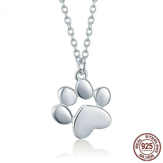 Sterling Silver Cat Paw Print Necklace - Cute Animal Footprint Necklace - Cat Necklace