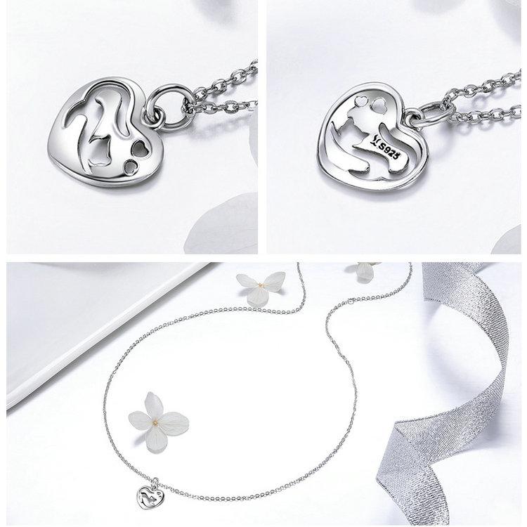 Sterling Silver Cat in Heart Shape Pendant Necklace