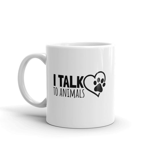 I Talk To Animals Heart Paw Mug - Black Print