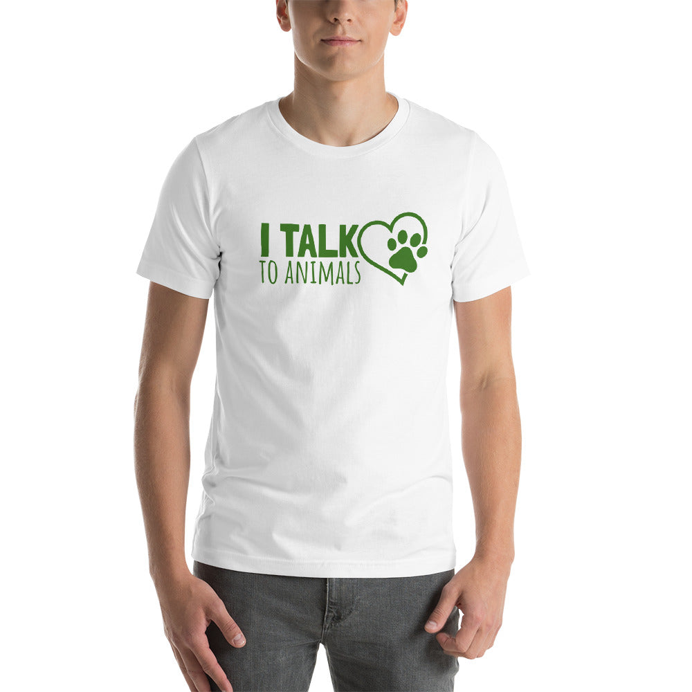 I Talk To Animals - White With Green Print - Short-Sleeve Unisex T-Shirt