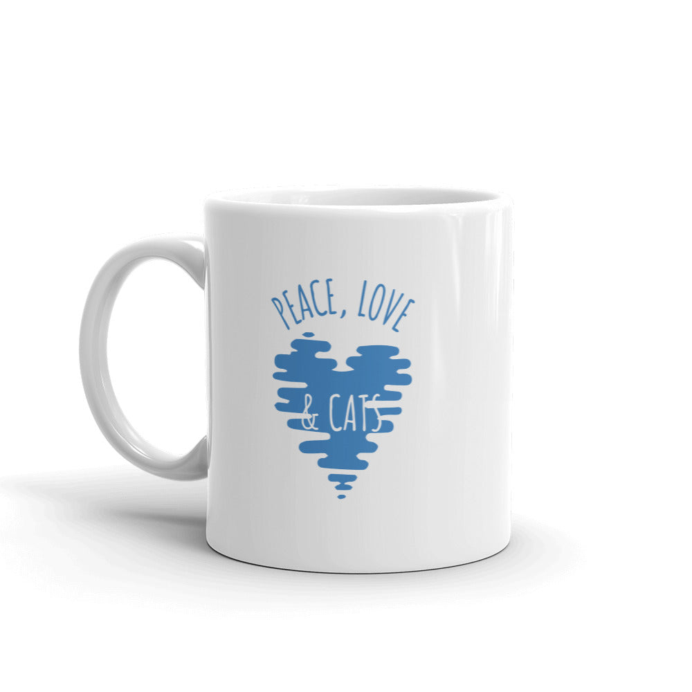 Peace Love & Cats with Blue Heart Cat Mug