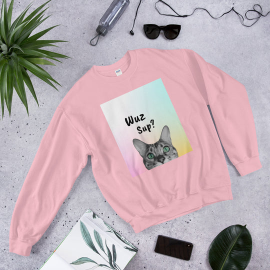 Wuz Sup Cat Sweatshirt - Funny Cat Unisex Sweatshirt