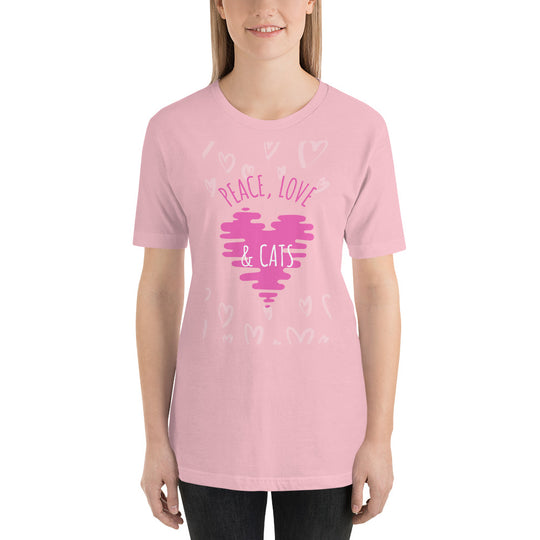 Peace Love and Cats Short-Sleeve Unisex T-Shirt - Pink Print