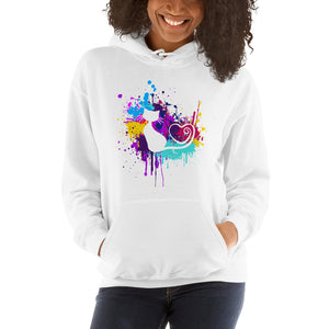 Artsy Cat - Paint Splotch - Heart Tail - Cat Hoodie - Unisex Heavy Blend Hooded Sweatshirt