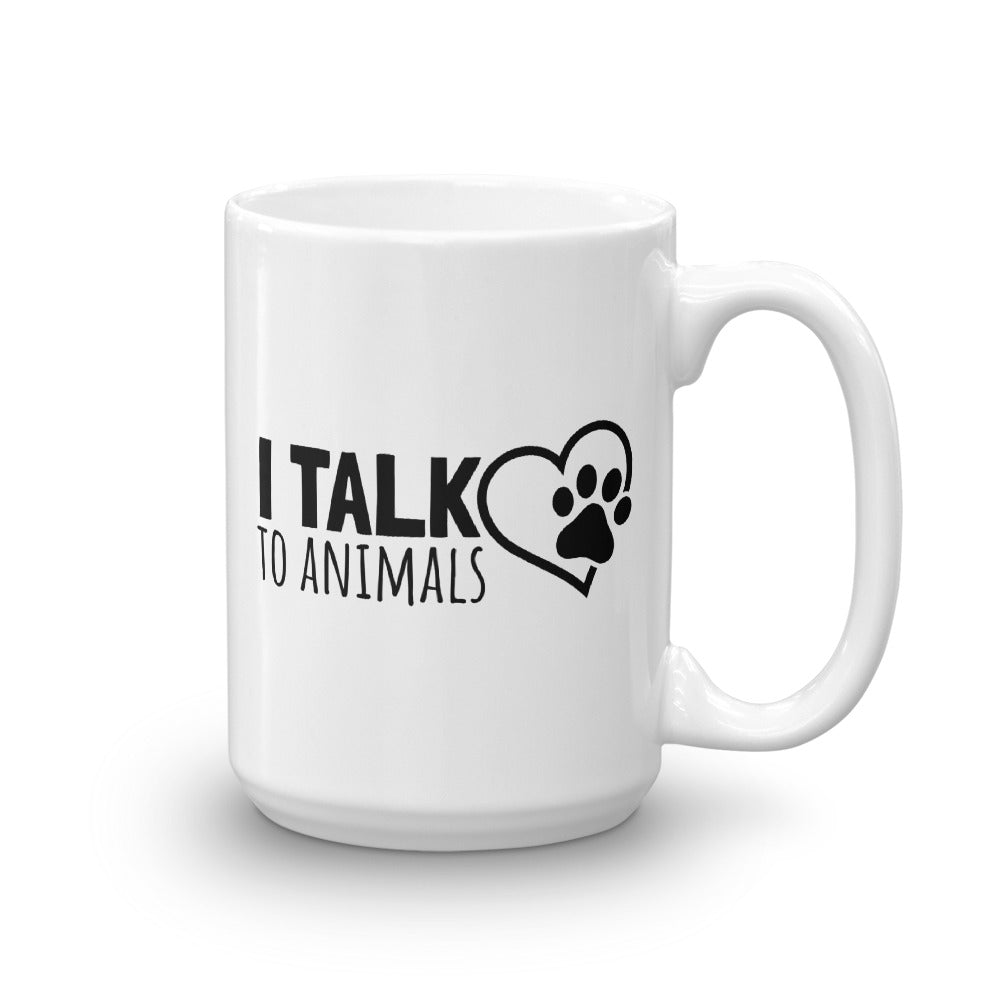 I Talk To Animals Heart Paw Mug - Black Print