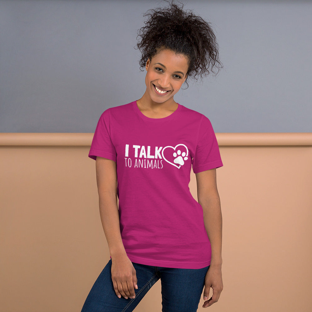 I Talk To Animals - Heart Paw Print - Short-Sleeve Unisex T-Shirt