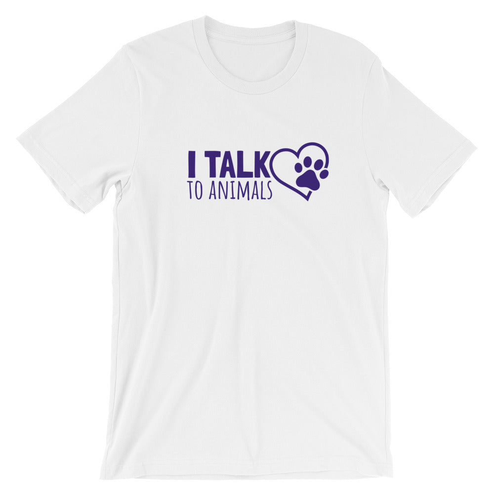 I Talk To Animals - White With Purple Print - Short-Sleeve Unisex T-Shirt