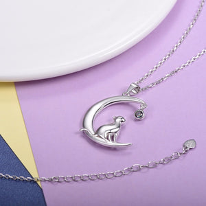 Sterling Silver Cat Moon Necklace